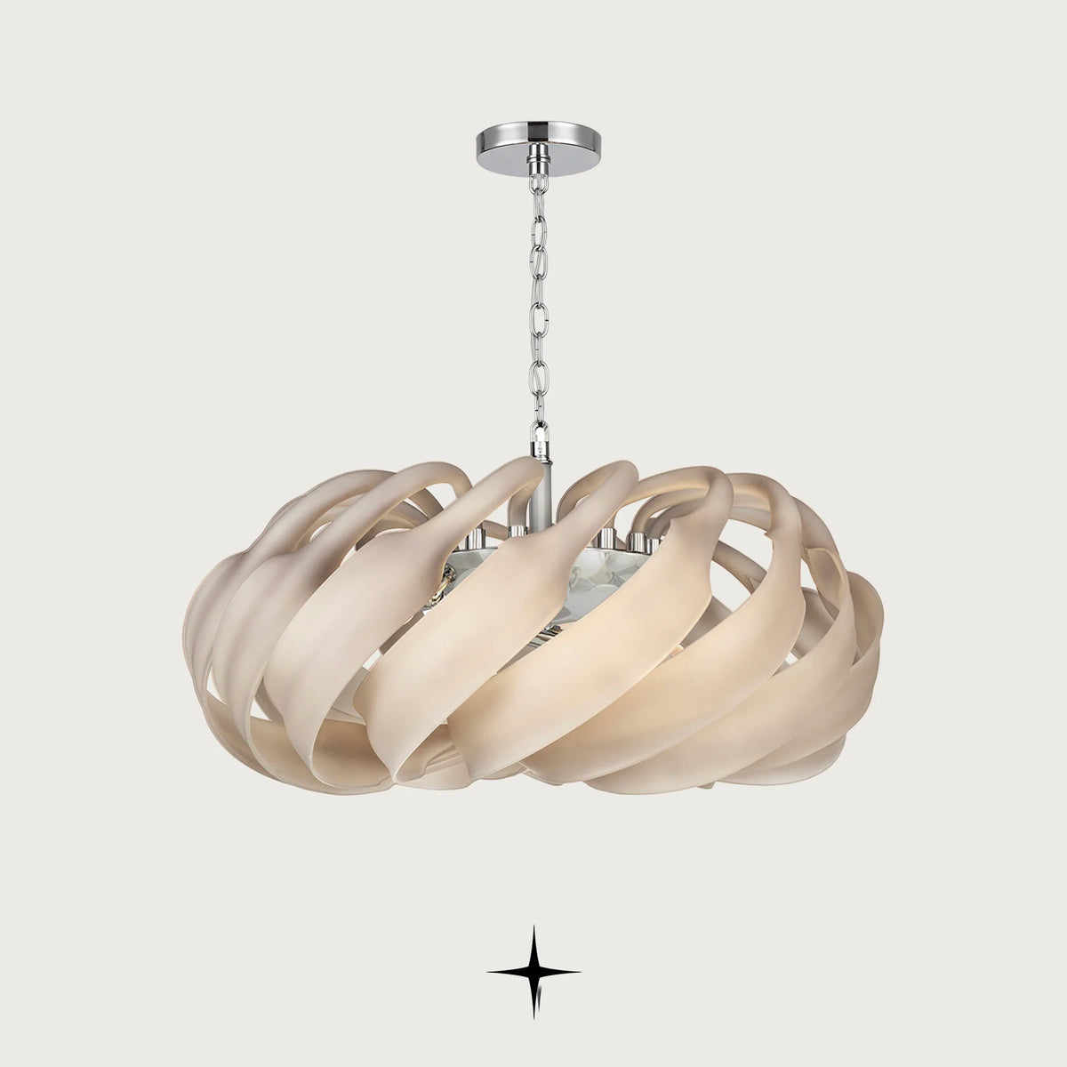 Lucy Chandelier featuring chic curved crystal elements in cream and neutral hues