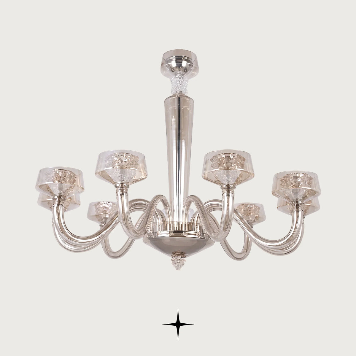 Luna modern Murano-style crystal chandelier with glass leaf shades and curved arms