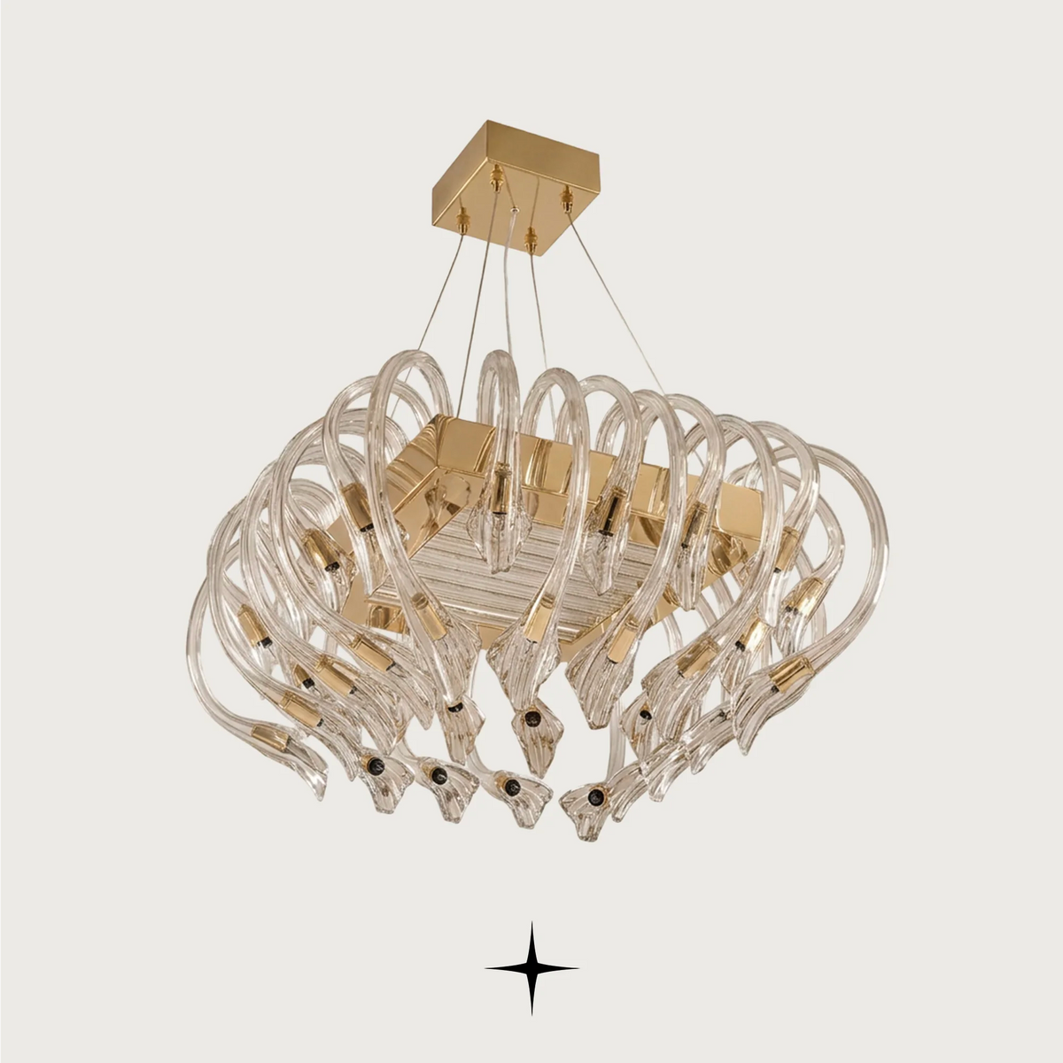 Maranello Chandelier featuring numerous chic Bohemian crystal arms available in four sizes.