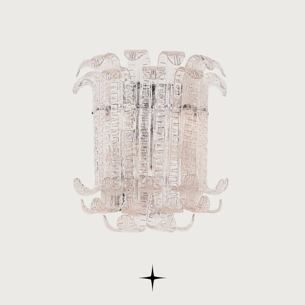 Montreal Murano style clear glass leaf wall sconce with golden structure on a light grey background