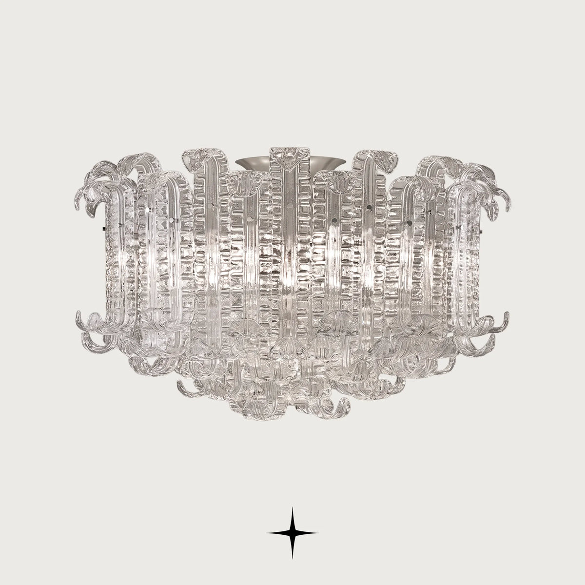 Montreal round Murano-style glass leaf chandelier with gold frame