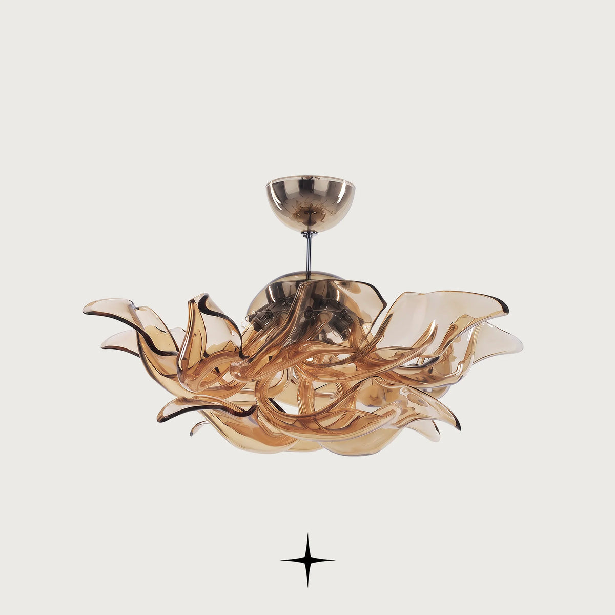 Naria Chandelier featuring chic elongated champagne crystal arms in multi-tier configurations