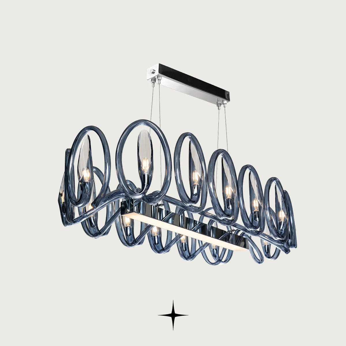 Oasis Linear chandelier featuring crystal mystical circles and a breathtaking modern design