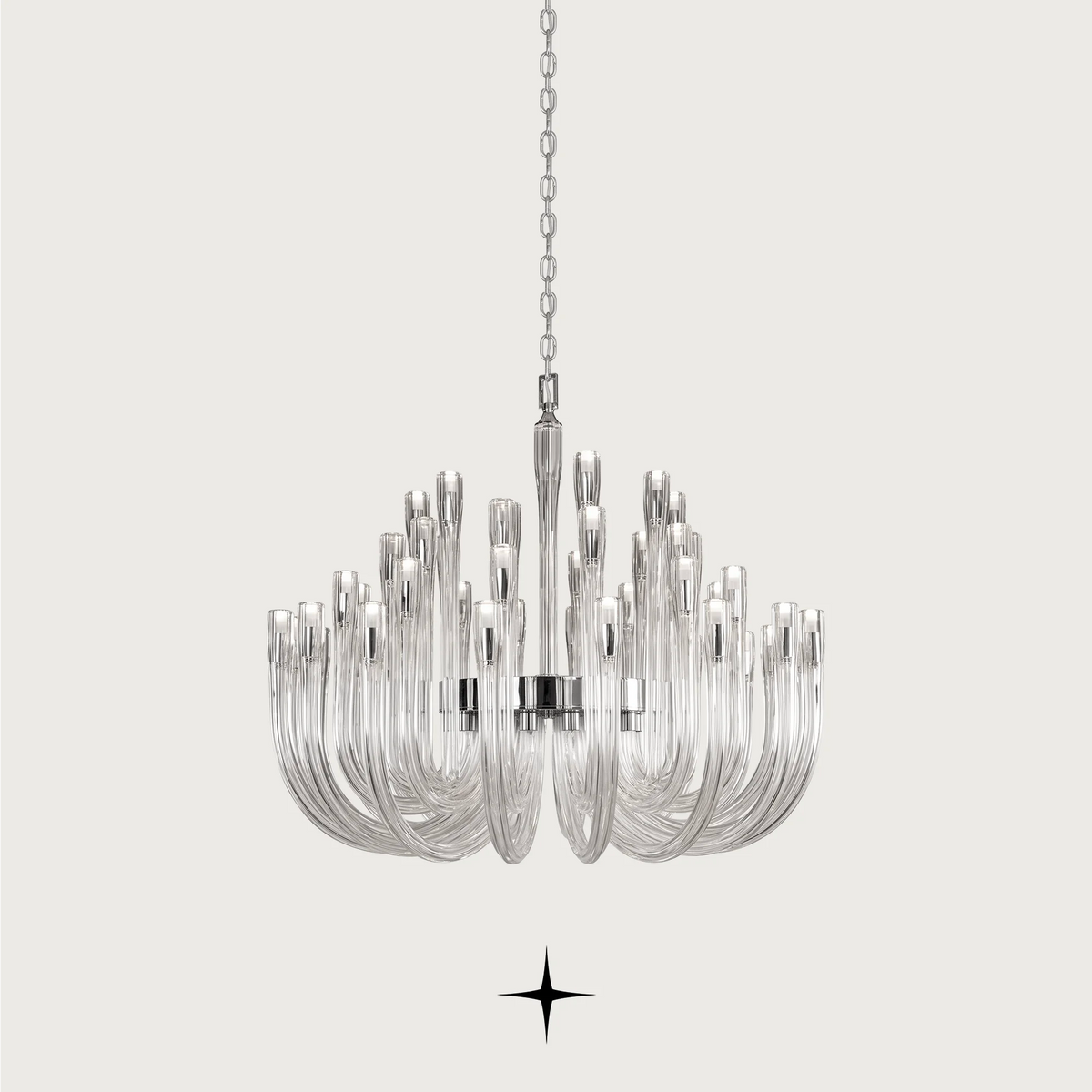 Linear Shellina Seashell Glass Chandelier featuring a horizontal arrangement of cascading seashell glass shades.