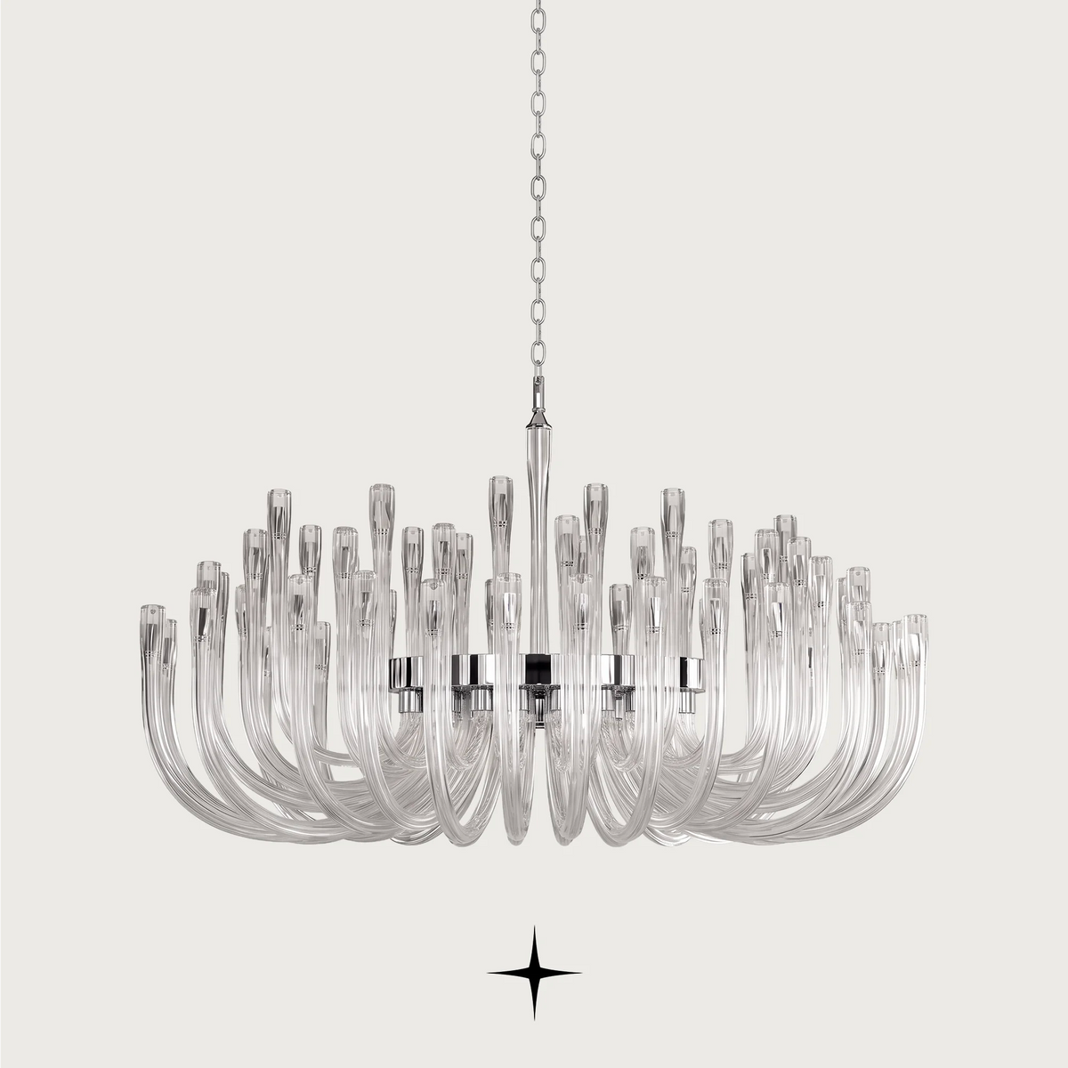 Linear Shellina Seashell Glass Chandelier featuring a horizontal arrangement of cascading seashell glass shades.