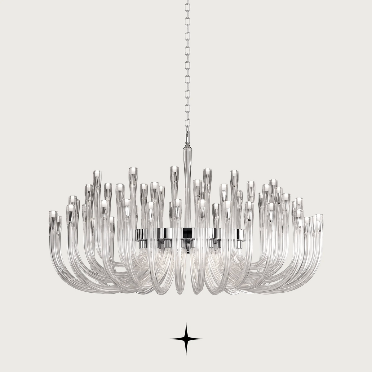 Linear Shellina Seashell Glass Chandelier featuring a horizontal arrangement of cascading seashell glass shades.