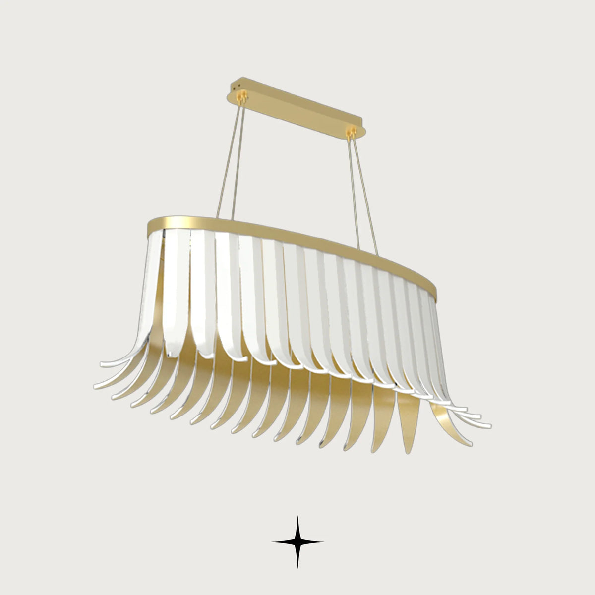 Oval Elan chandelier featuring chic dress-like crystal wings and sophisticated oval configuration