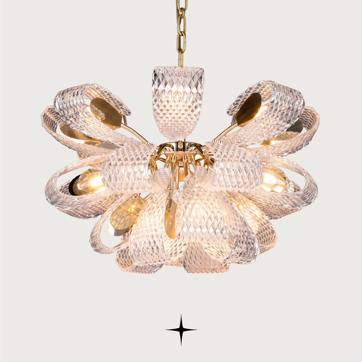Papiyon luxury chandelier with gold frame and blooming crystal petal design