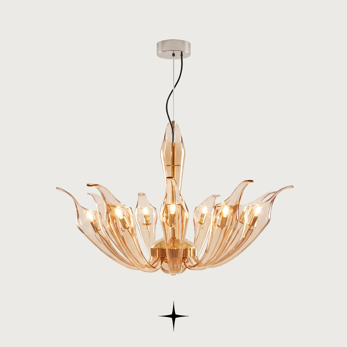 Rina Chandelier featuring chic elongated amber-toned crystal arms in a modern design