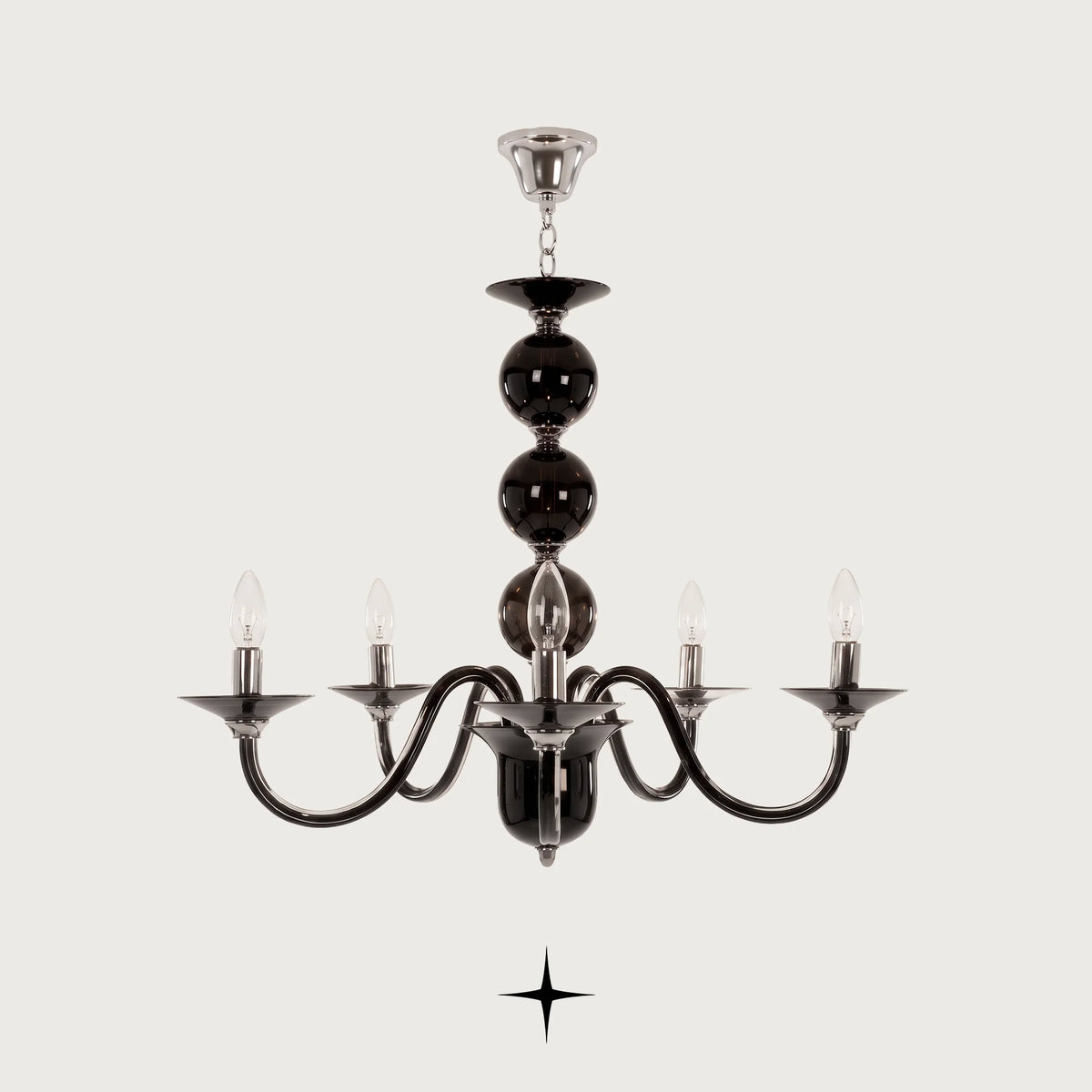 Rosalie Chandelier featuring chic elongated crystal arms in a luxurious silver finish across four sizes