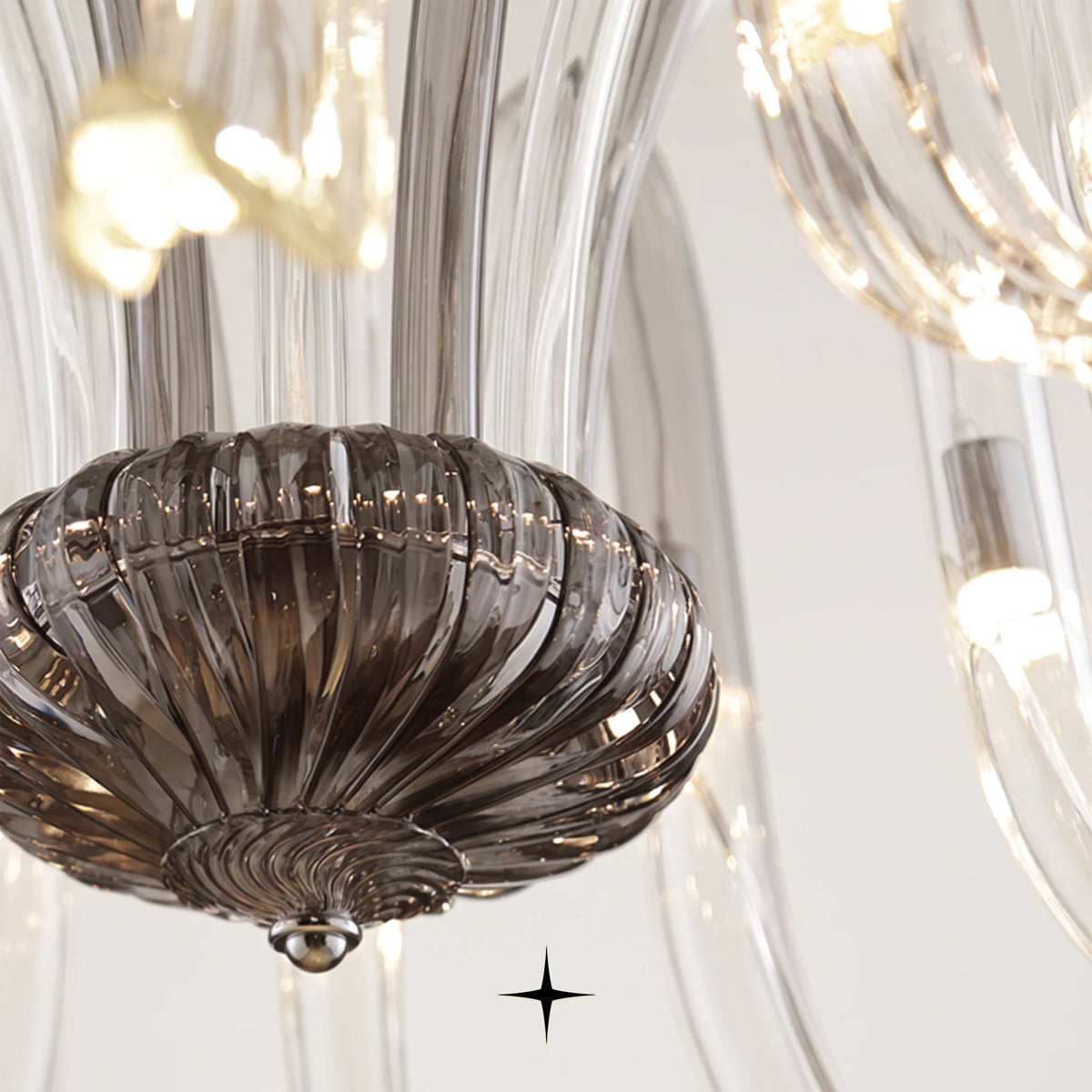 Shanon Chandelier featuring clear and smoked grey handcrafted crystal glass wings cascading downwards