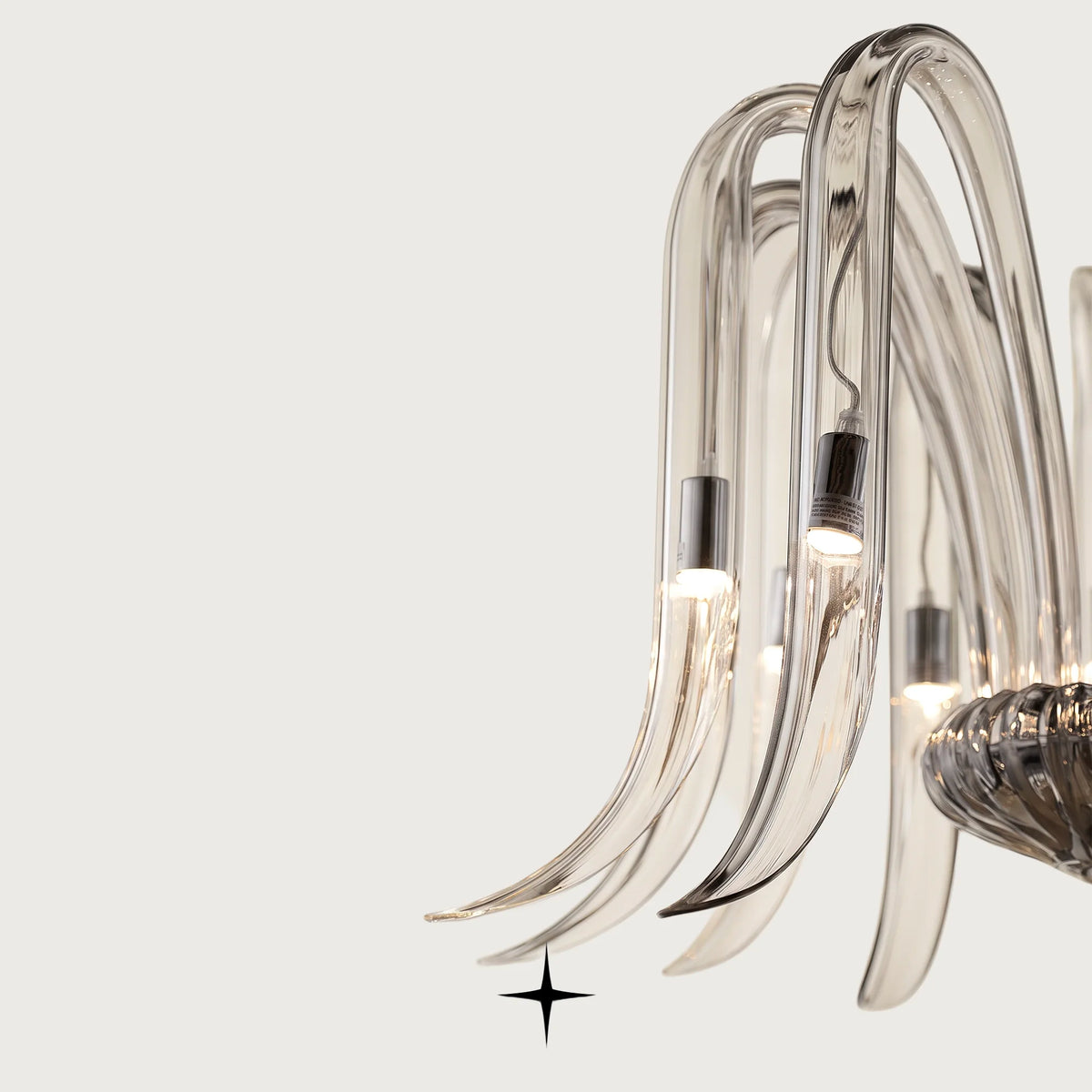 Shanon Chandelier featuring clear and smoked grey handcrafted crystal glass wings cascading downwards