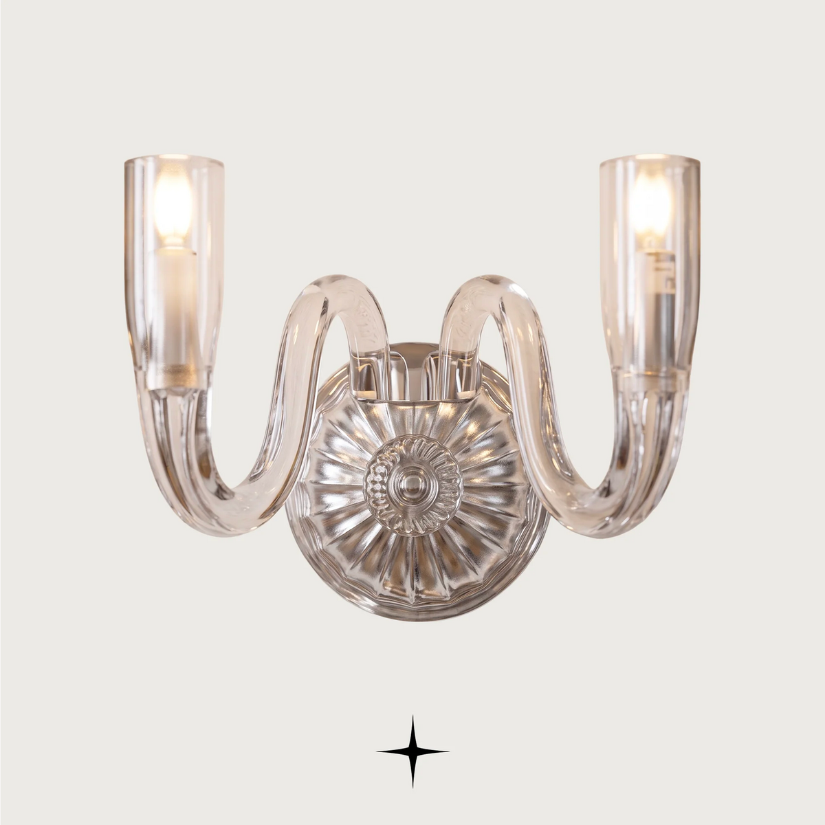 Solara neoclassical wall light fixture featuring exquisite crystal details and curved arms.