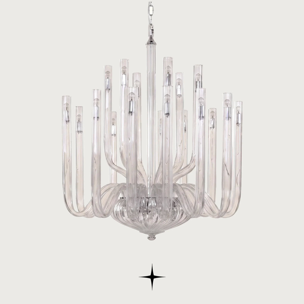 Solara Crystal Chandelier featuring fluid curved glass arms in a magnificent neo-classical luxury design