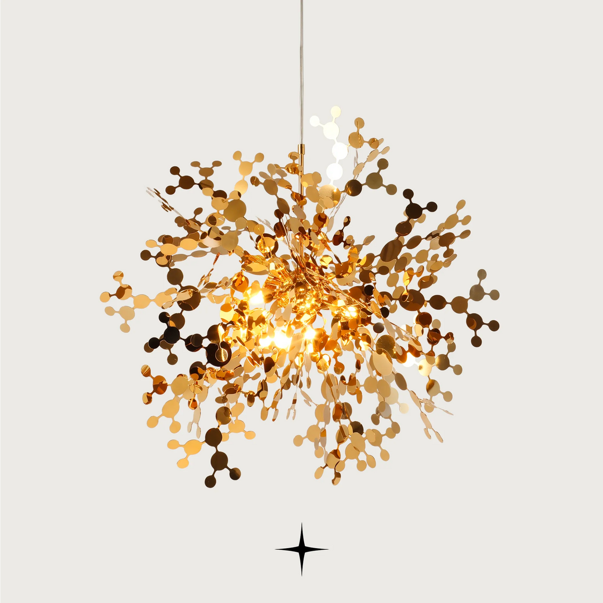 Sparkle modern chandelier featuring a bursting golden light cluster design