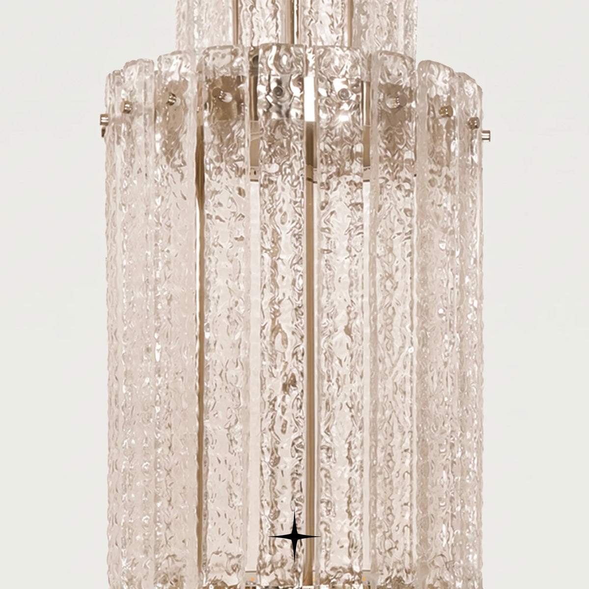 Front view of Two Level Chime double-tier glass LED pendant fixture on light grey backdrop
