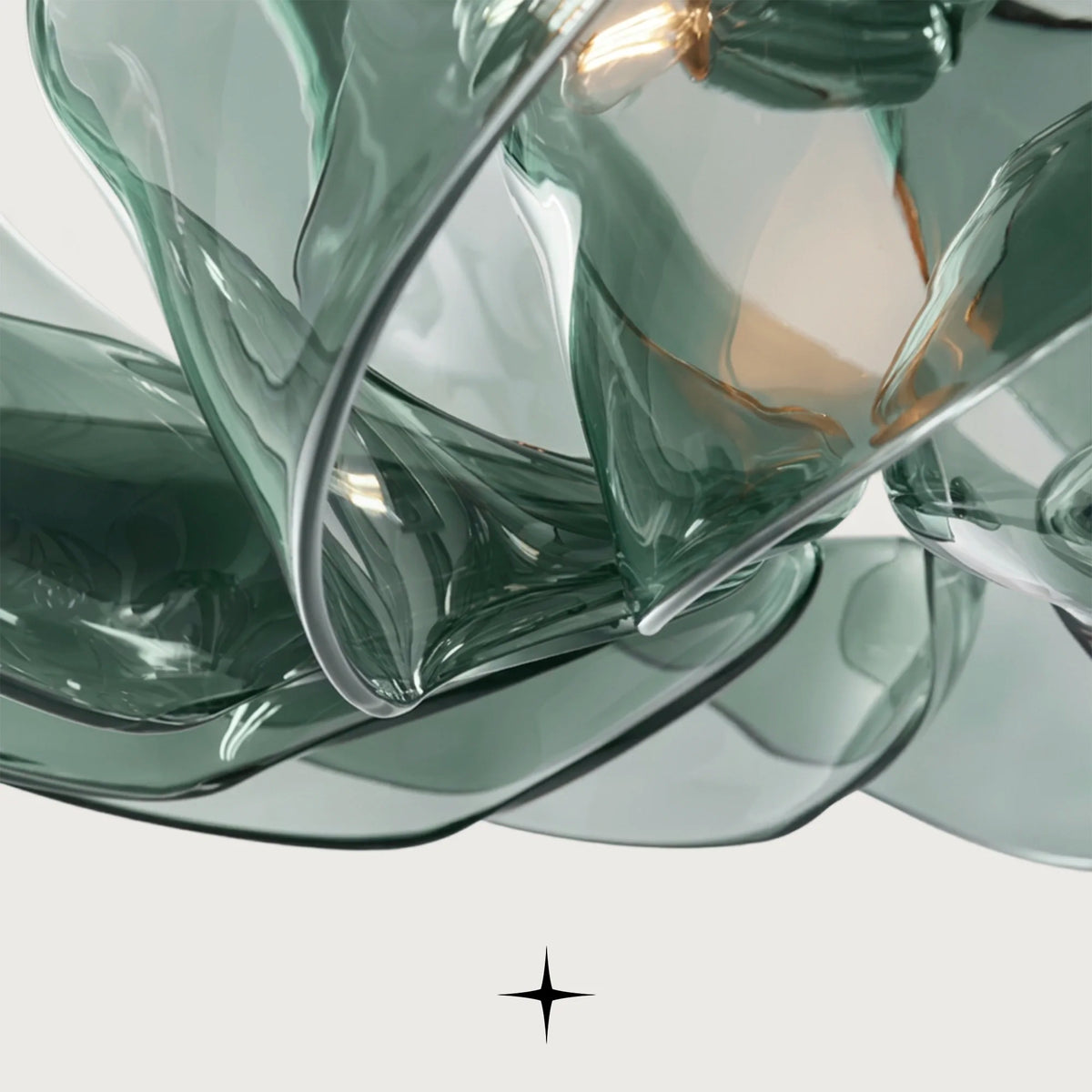 Valentina Chandelier featuring symmetrical smoke green ribboned crystal glass loops in a round design