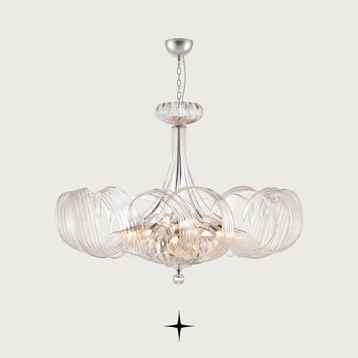 Vanilla Chandelier featuring gracefully twisting clear crystal glass loops resembling flowers in bloom