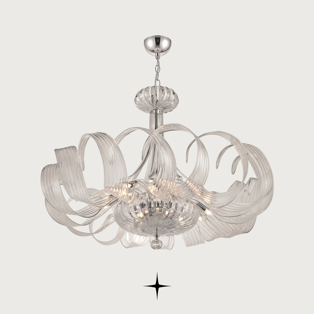 Vanilla Chandelier featuring gracefully twisting clear crystal glass loops resembling flowers in bloom