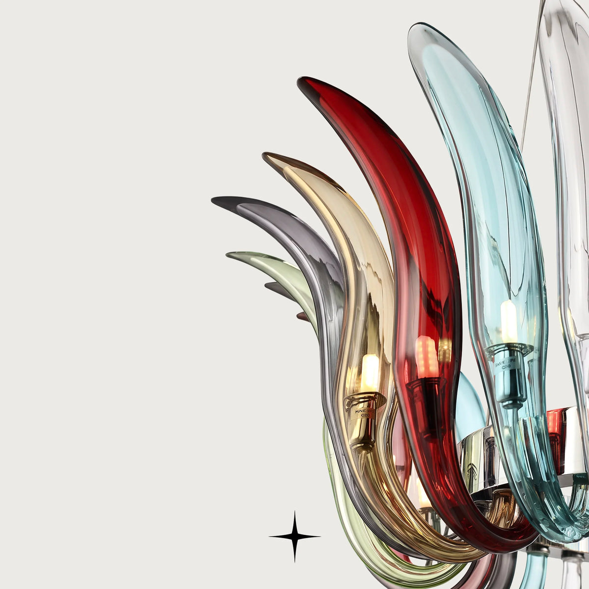 Vivienne Chandelier featuring 26 colorful arching crystal glass blades in a crown-like arrangement