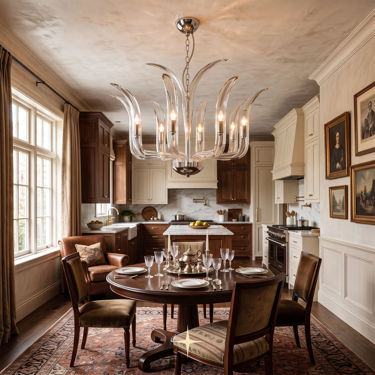 Zenith Chandelier featuring sleek upward-curving crystal arms and brilliant craftsmanship
