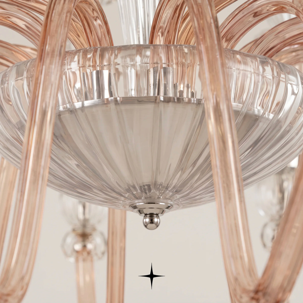Muse Chandelier featuring elegant curved arms and detailed Bohemian crystal shades
