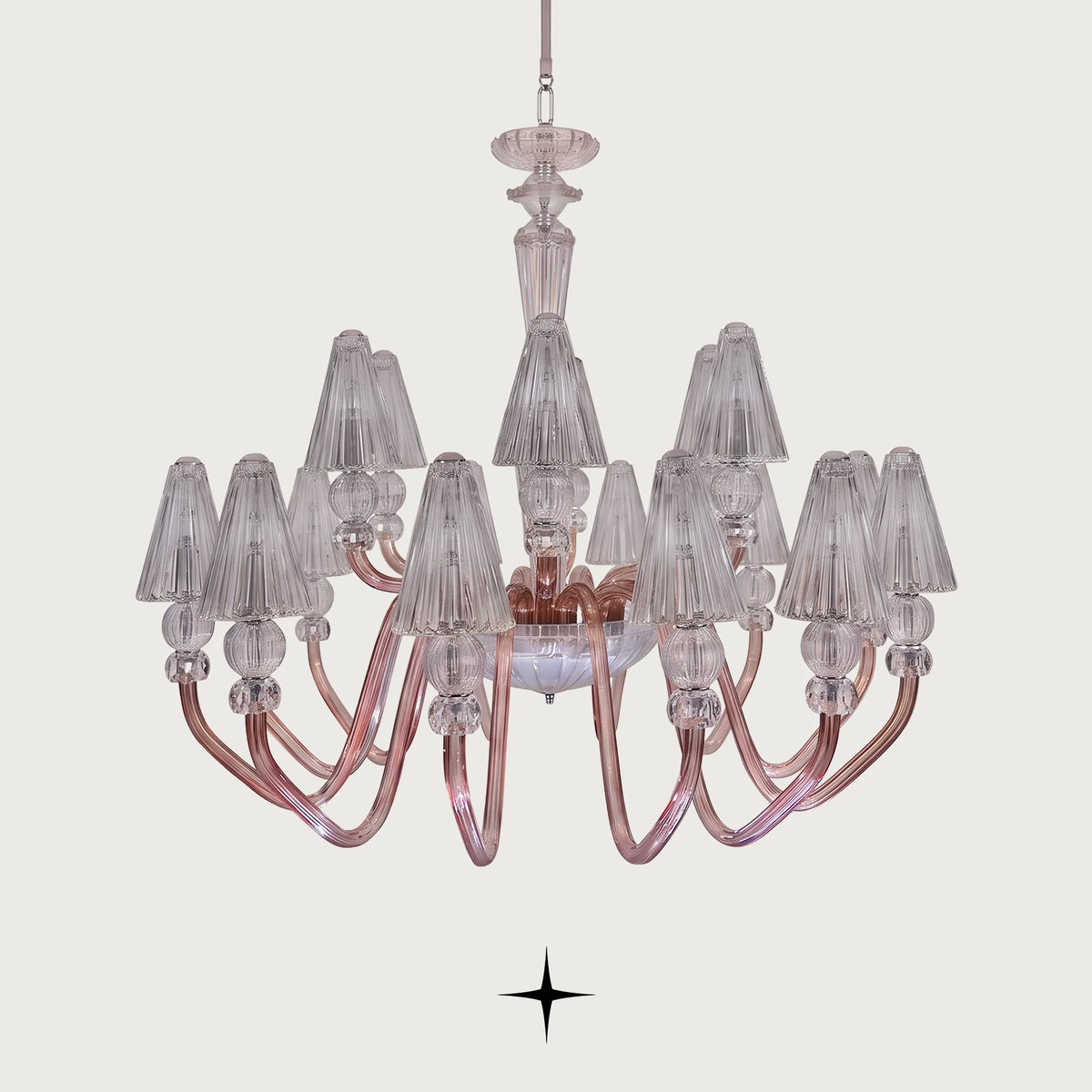 Muse Chandelier featuring elegant curved arms and detailed Bohemian crystal shades
