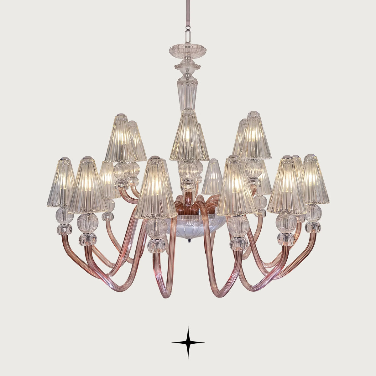 Muse Chandelier featuring elegant curved arms and detailed Bohemian crystal shades
