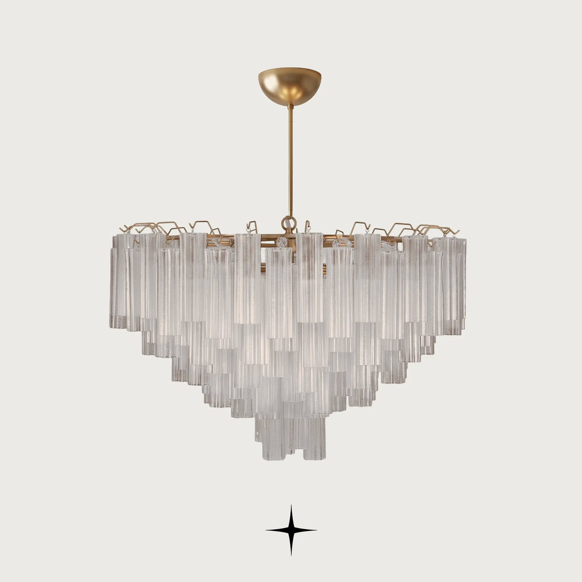 Astra Ribbed Glass Tube Chandelier featuring fluted glass tubes and premium brass alloy frame in luxury design

