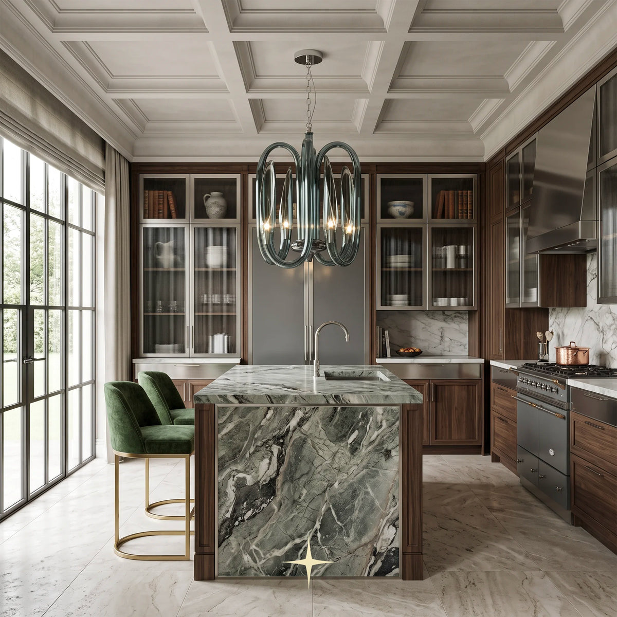 Ava Chandelier featuring smoothly curved glass arms and multi-arm configuration in a contemporary luxury design
