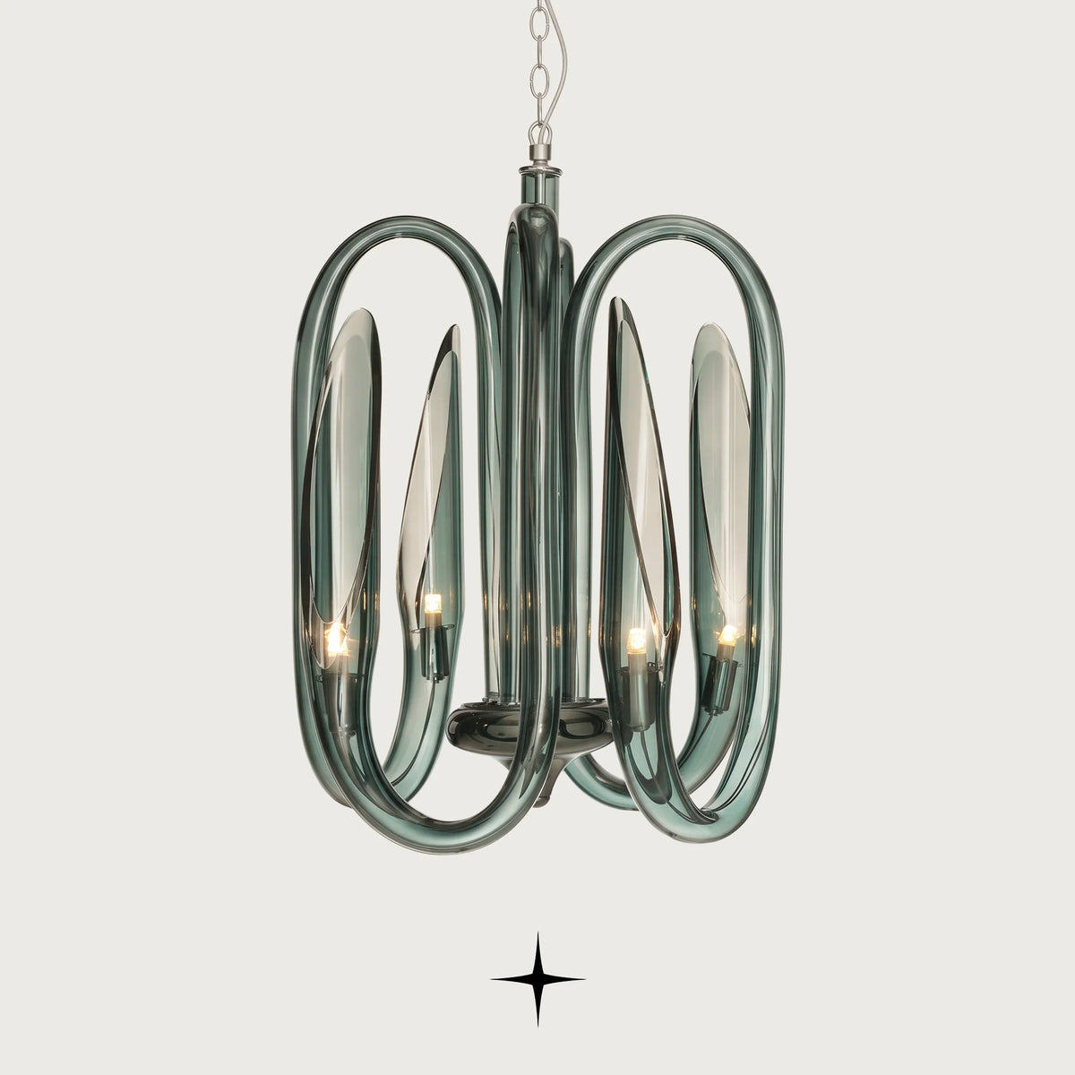 Ava Chandelier featuring smoothly curved glass arms and multi-arm configuration in a contemporary luxury design
