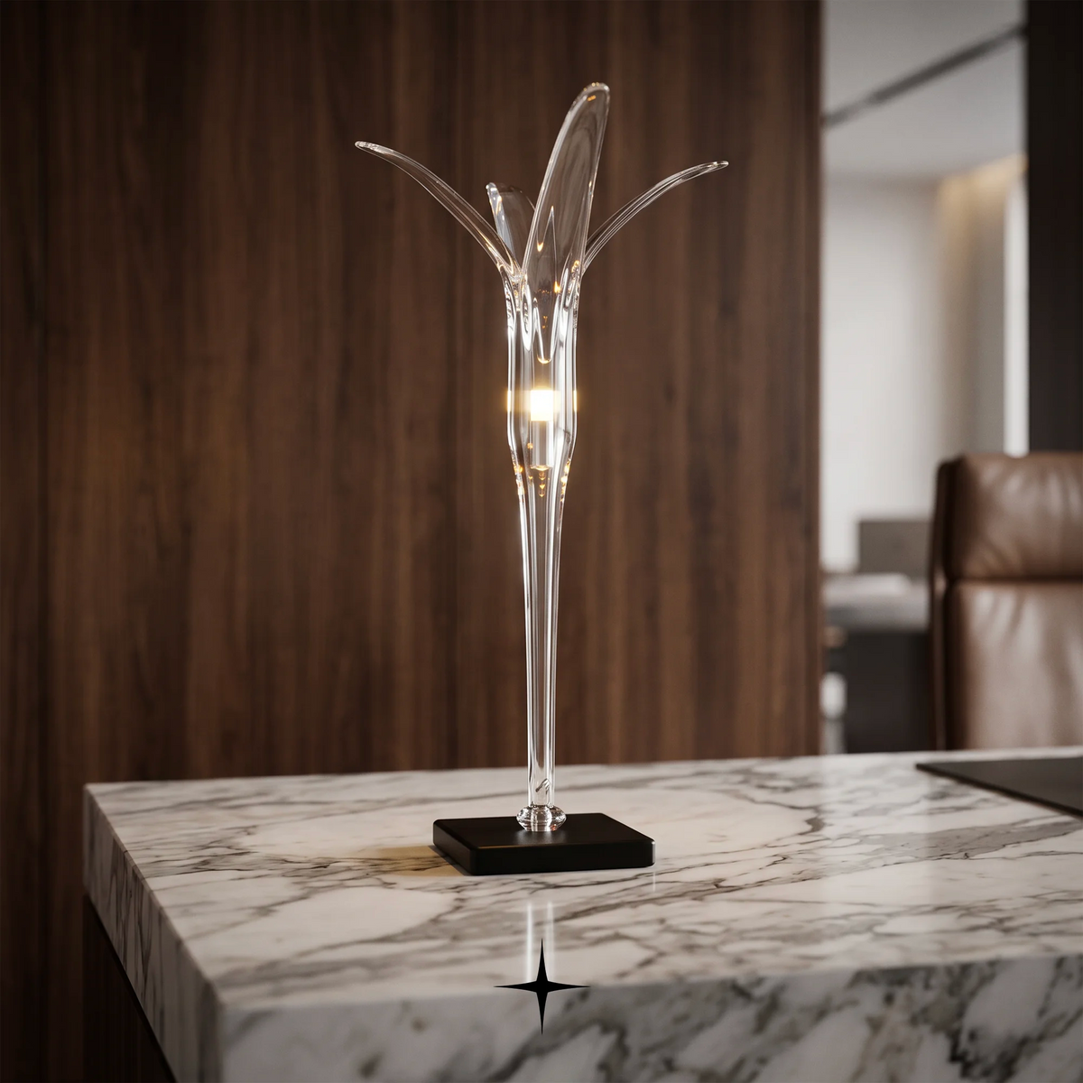 Calorina modern luxury table light with sleek dark teal and gold silhouette for sophisticated living spaces.
