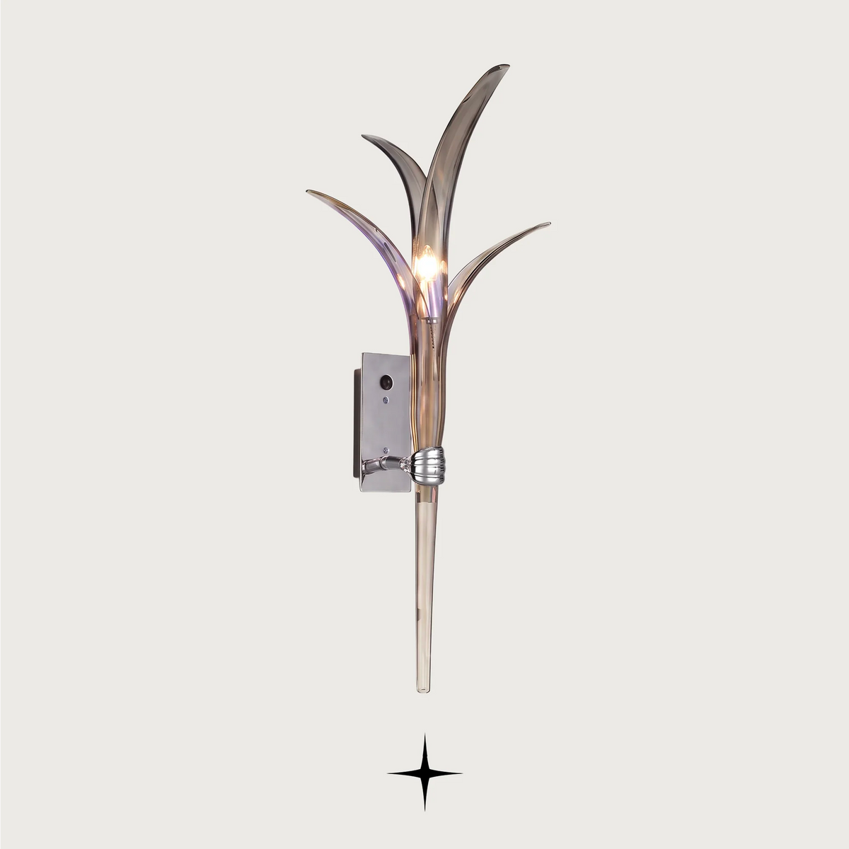 Camelia wall light fixture featuring minimalist Bohemian crystal flowers with upward-facing blades.
