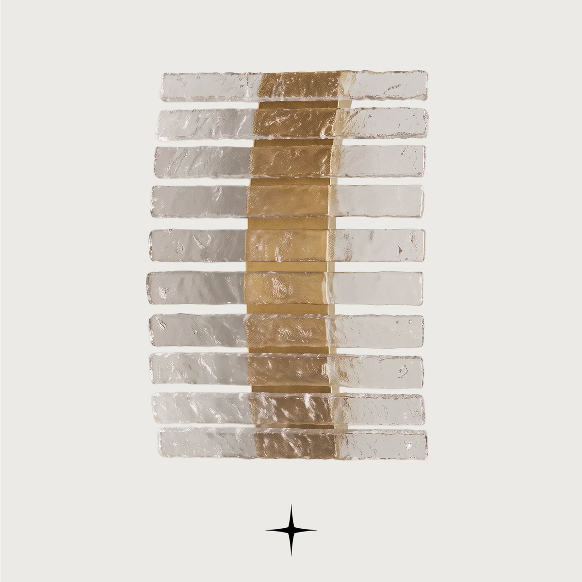 Chime Wall light fixture featuring a sleek metal structure and handmade rock-crystal effect glass diffusers.
