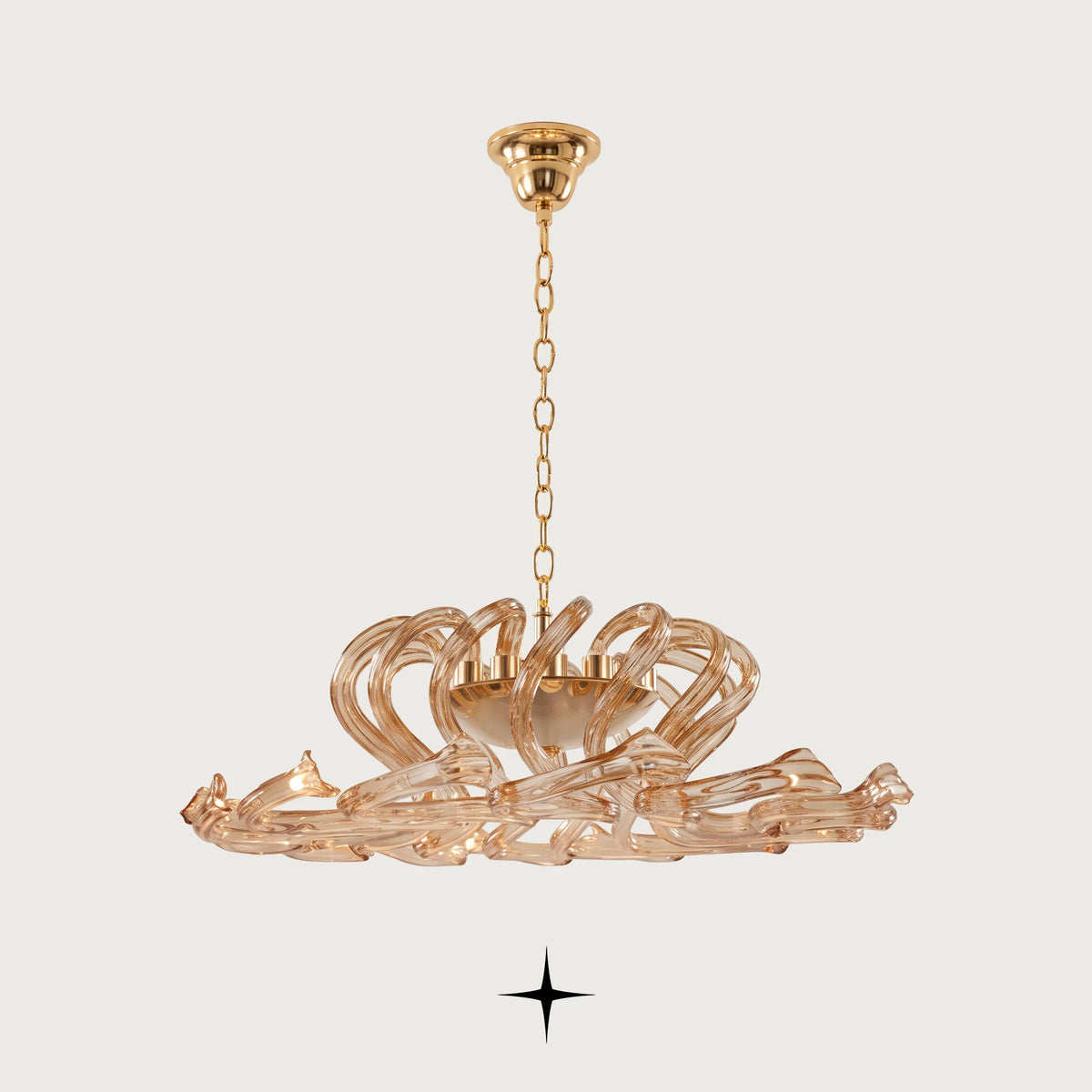 Cora Chandelier featuring shimmering crystals and sleek modern design in two sizes
