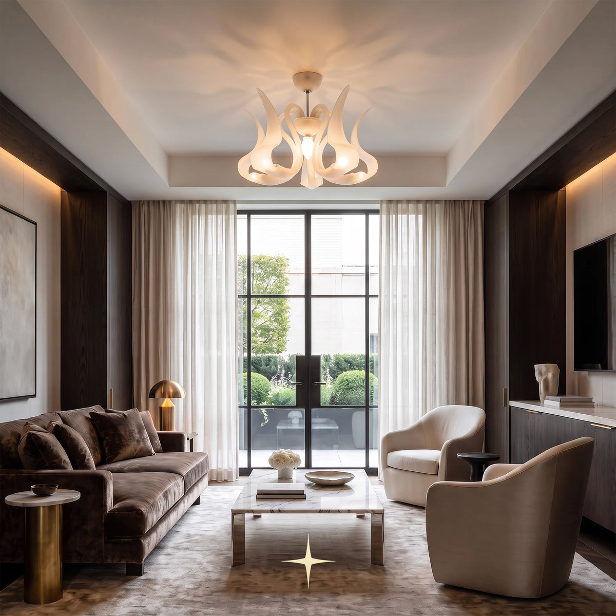 Desperado Chandelier featuring chic elongated and curvaceous bohemian crystal arms in a 6-tier configuration
