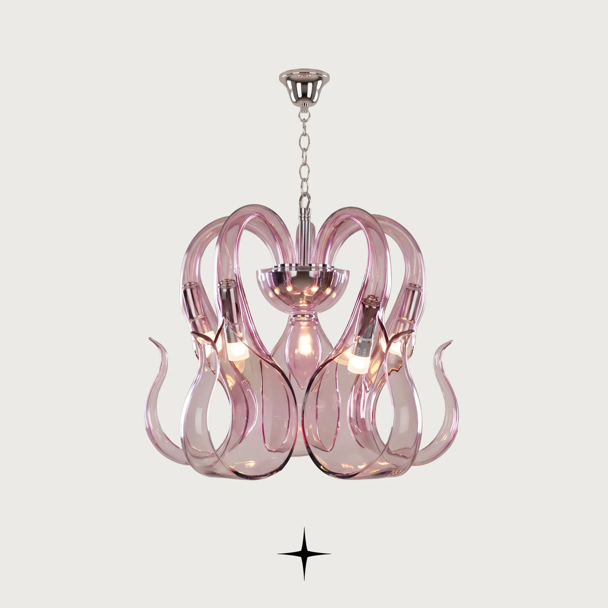 Elegant Matilda Chandelier featuring graceful elongated crystal arms in warm amber with 5-arm and 6-arm options

