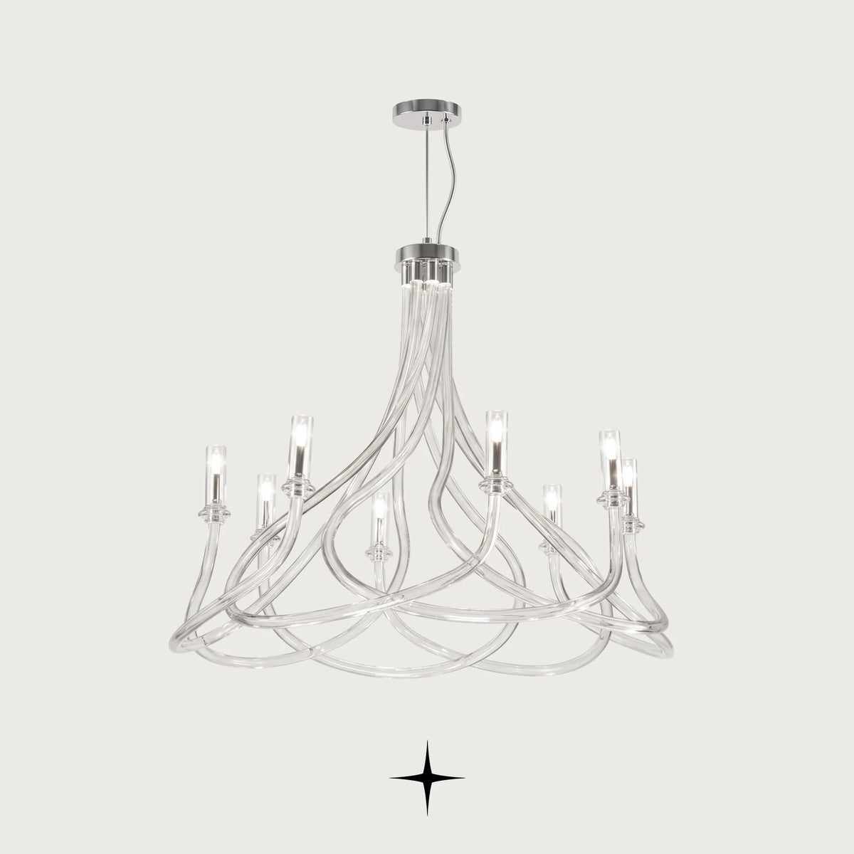Elegant Daisy Chandelier featuring graceful elongated crystal arms in a clear modern design across five sizes
