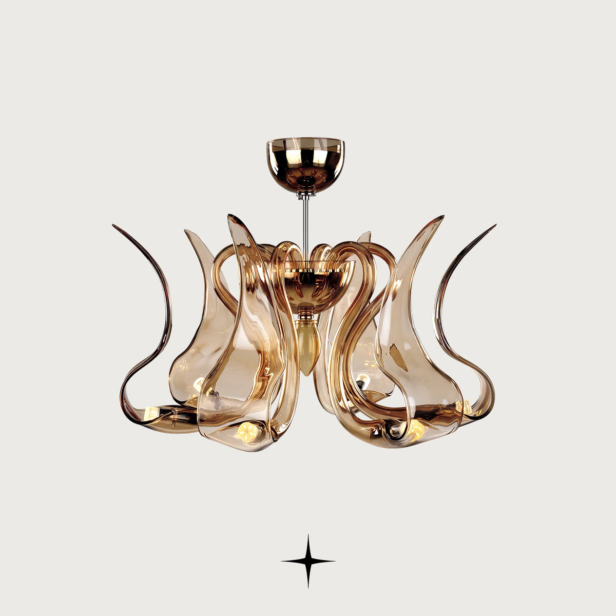 Elegant Desperado Chandelier featuring elongated purple bohemian crystal arms in multi-tier configurations
