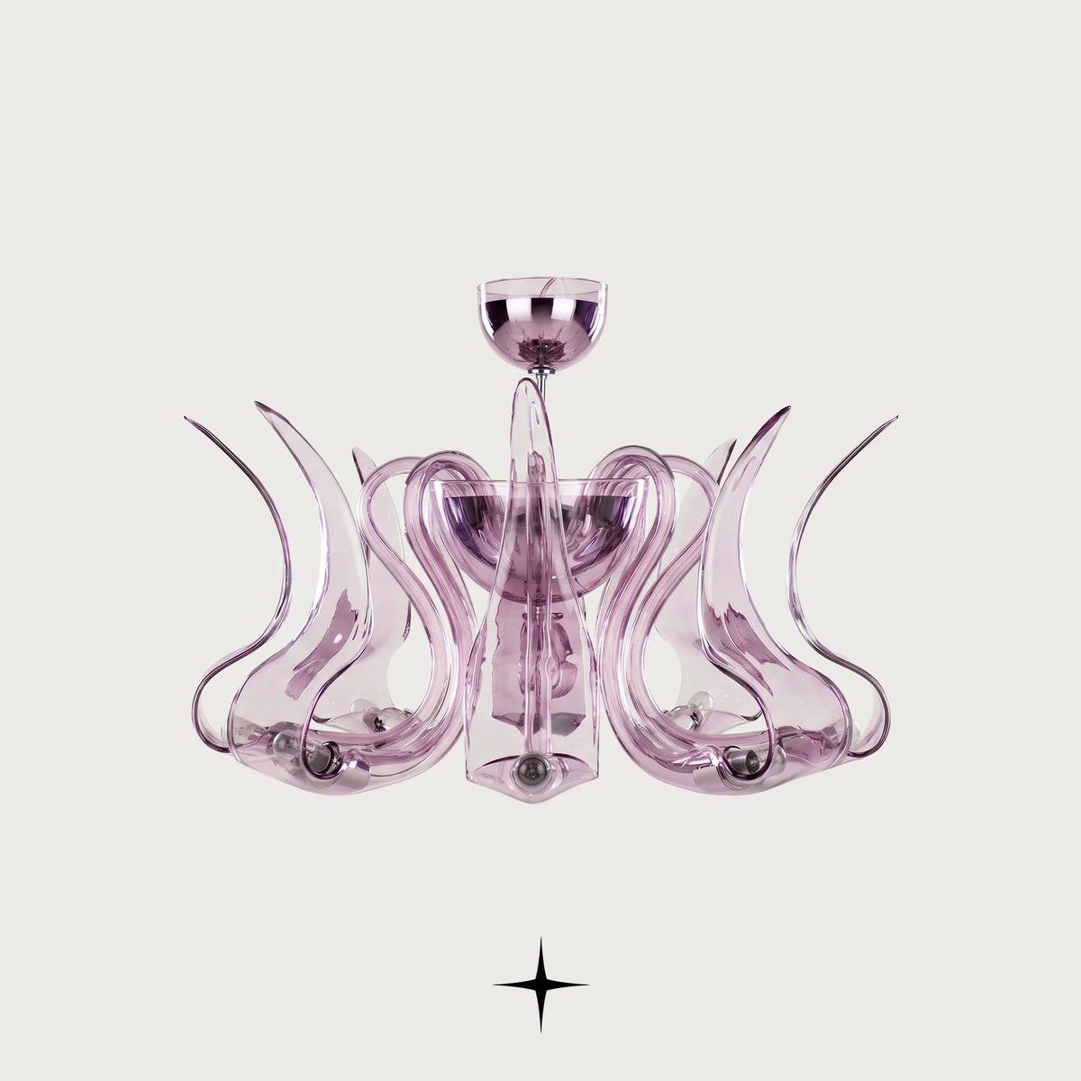 Elegant Desperado Chandelier featuring elongated purple bohemian crystal arms in multi-tier configurations
