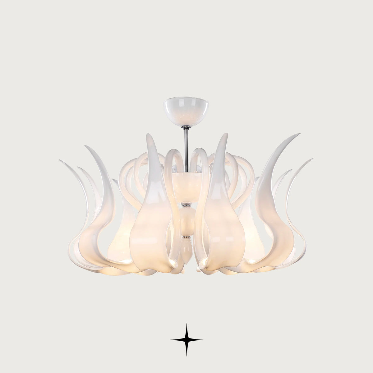 Elegant Desperado Chandelier featuring elongated purple bohemian crystal arms in multi-tier configurations
