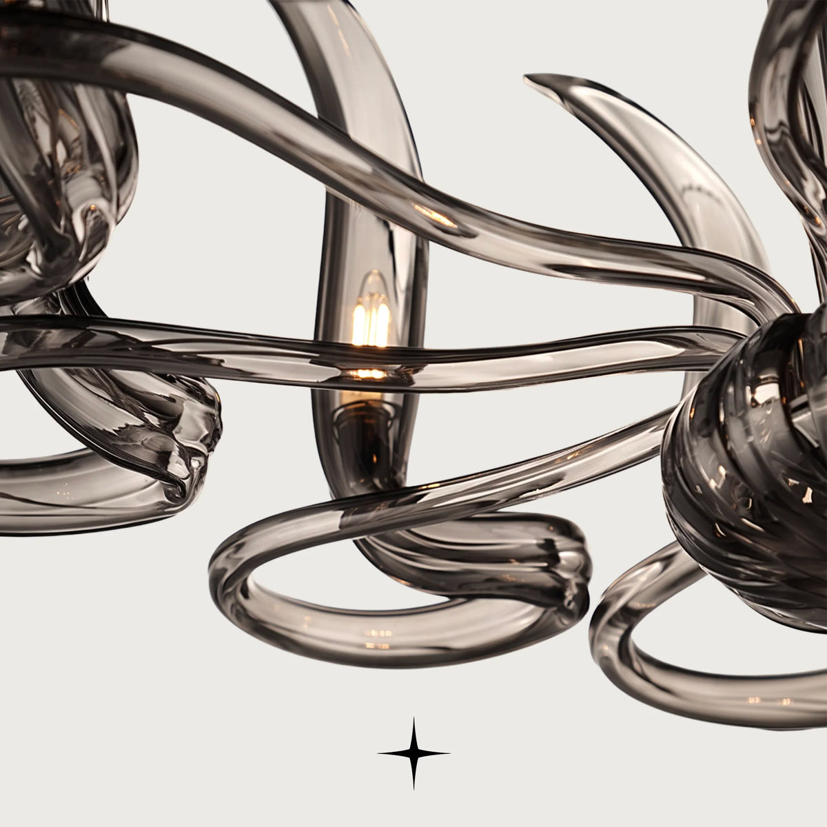 Elegant Dream Chandelier featuring sweeping smoky crystal glass loop arms in a dramatic circular arrangement
