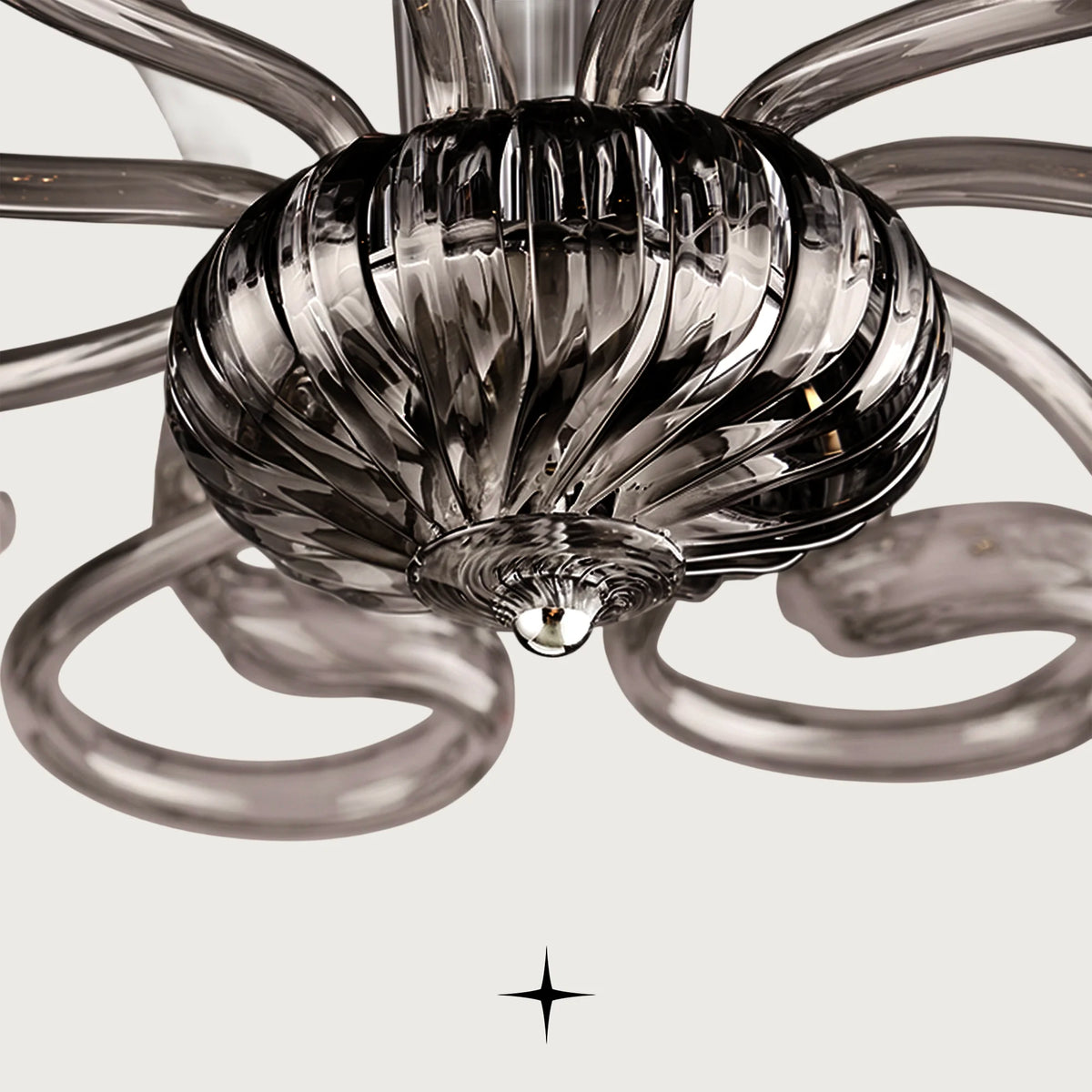 Elegant Dream Chandelier featuring sweeping smoky crystal glass loop arms in a dramatic circular arrangement
