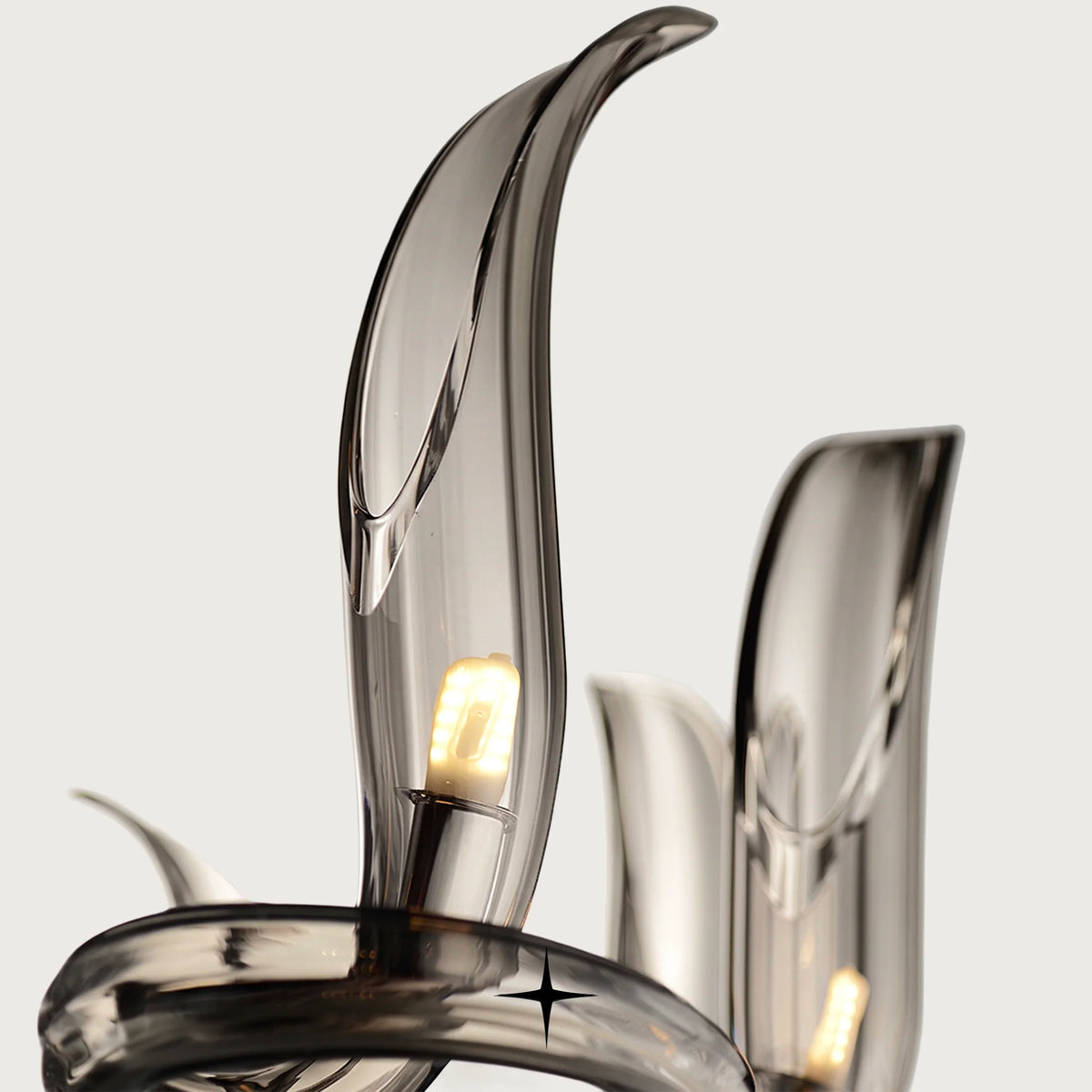 Elegant Dream Chandelier featuring sweeping smoky crystal glass loop arms in a dramatic circular arrangement
