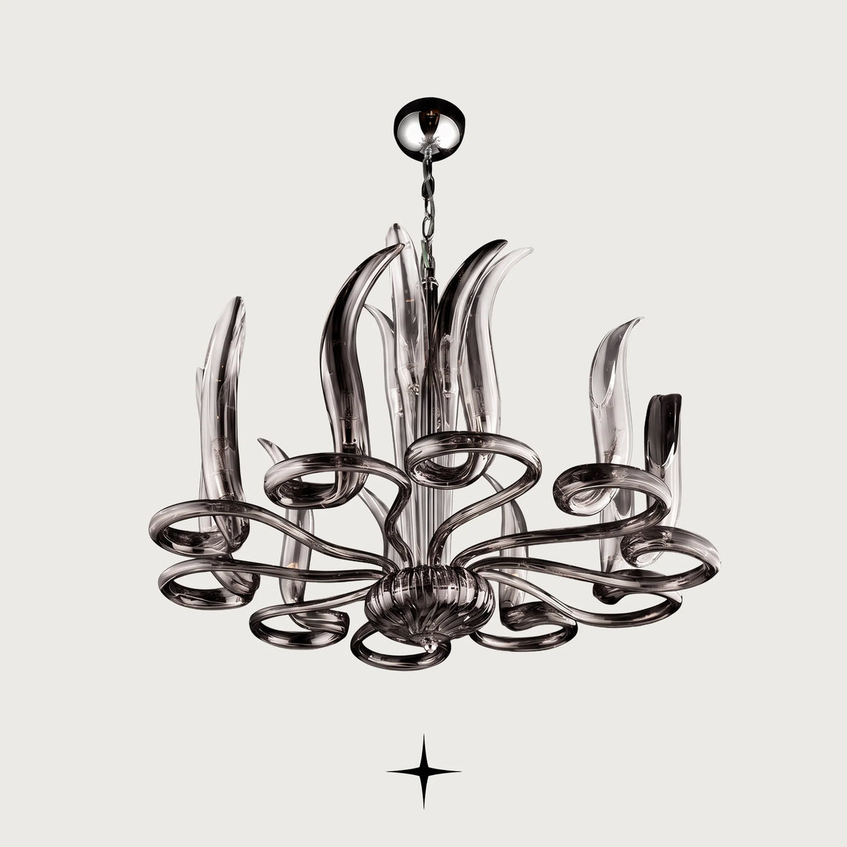 Elegant Dream Chandelier featuring sweeping smoky crystal glass loop arms in a dramatic circular arrangement
