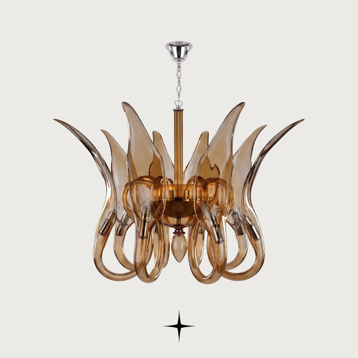 Elegant Juliana Chandelier featuring curvaceous bohemian crystal arms in 5-arm, 6-arm, and 8-arm options
