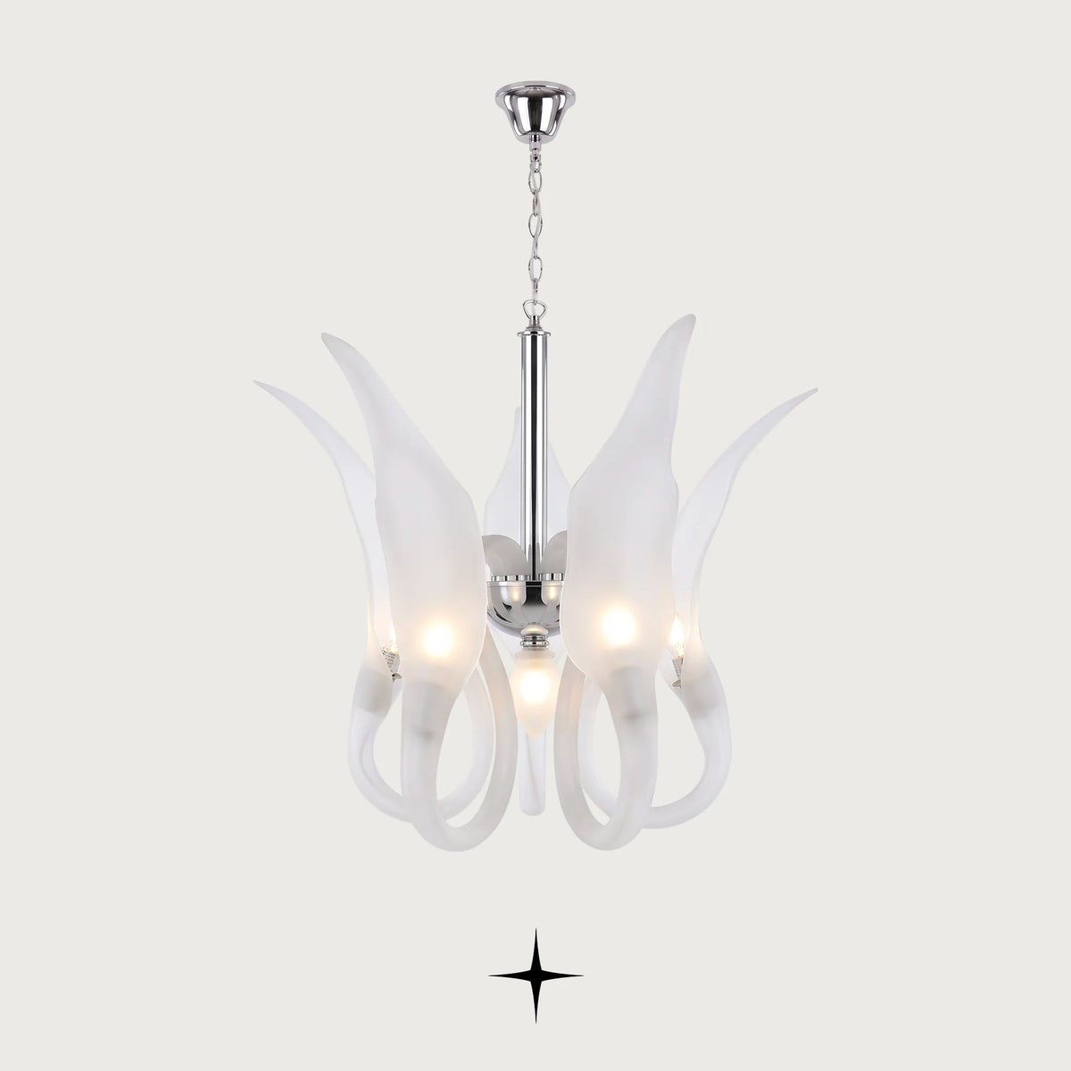 Elegant Juliana Chandelier featuring curvaceous bohemian crystal arms in 5-arm, 6-arm, and 8-arm options
