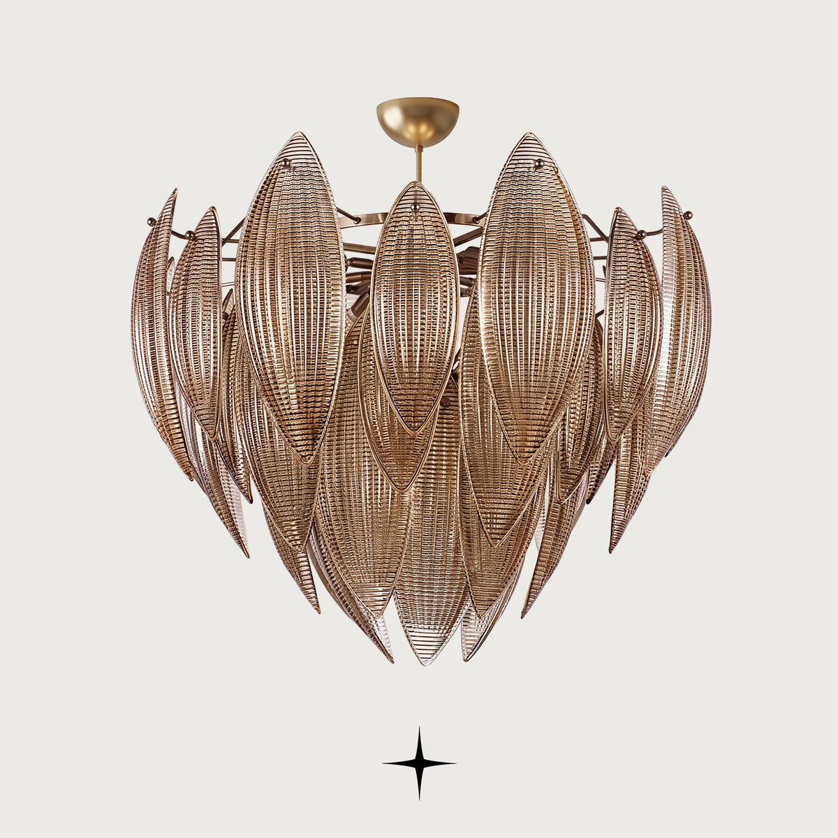 Elegant Lotus Chandelier featuring shimmering amber crystal leaves and a luxurious golden framework
