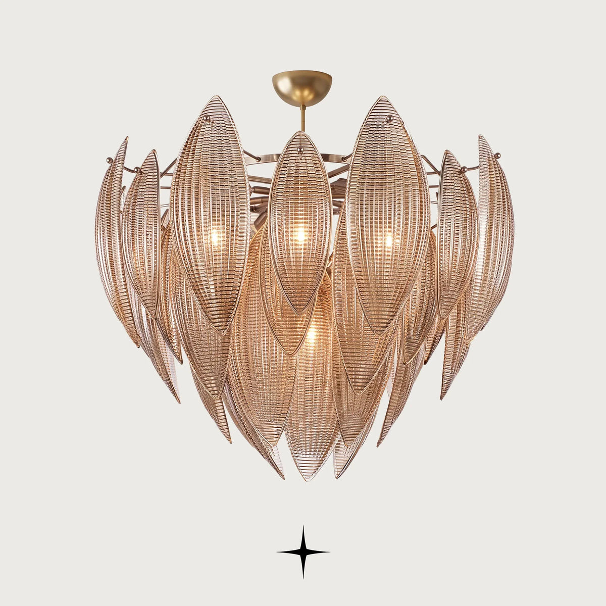 Elegant Lotus Chandelier featuring shimmering amber crystal leaves and a luxurious golden framework

