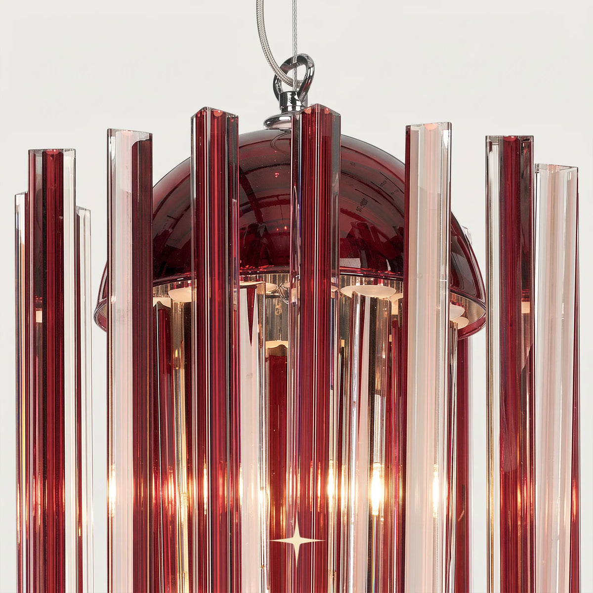 Elegant Opalina Chandelier featuring chic elongated vertical crystal arms in exquisite colors and two sizes
